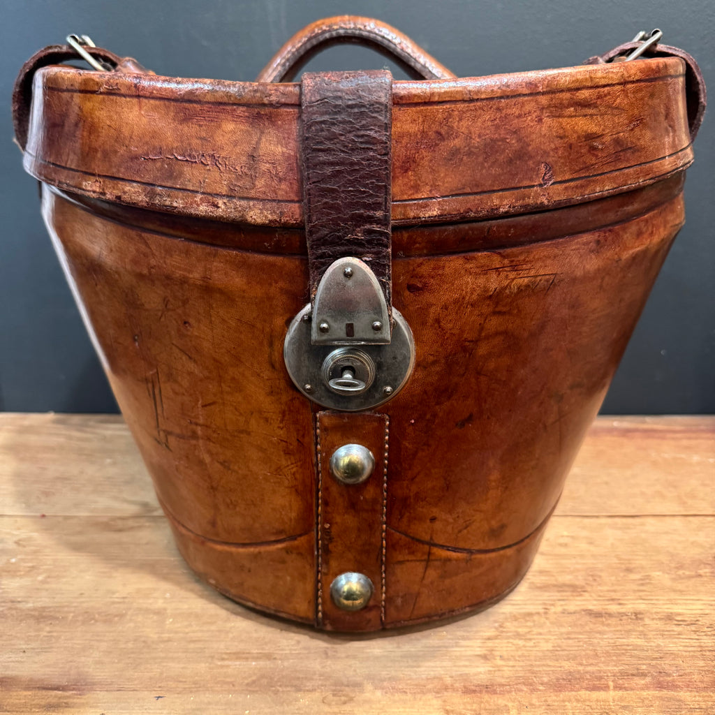 Exceptional English Silk Plush Top Hat with Original Leather Travel Case & Key