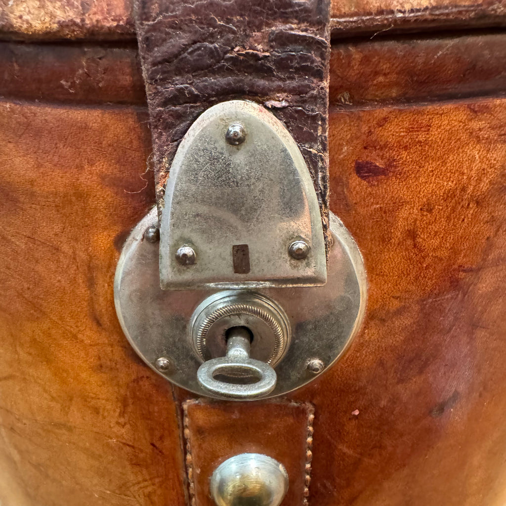 Exceptional English Silk Plush Top Hat with Original Leather Travel Case & Key