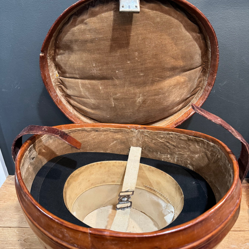 Exceptional English Silk Plush Top Hat with Original Leather Travel Case & Key