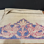 Vintage English Hand Embroidered Teal Towel