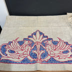 Vintage English Hand Embroidered Teal Towel
