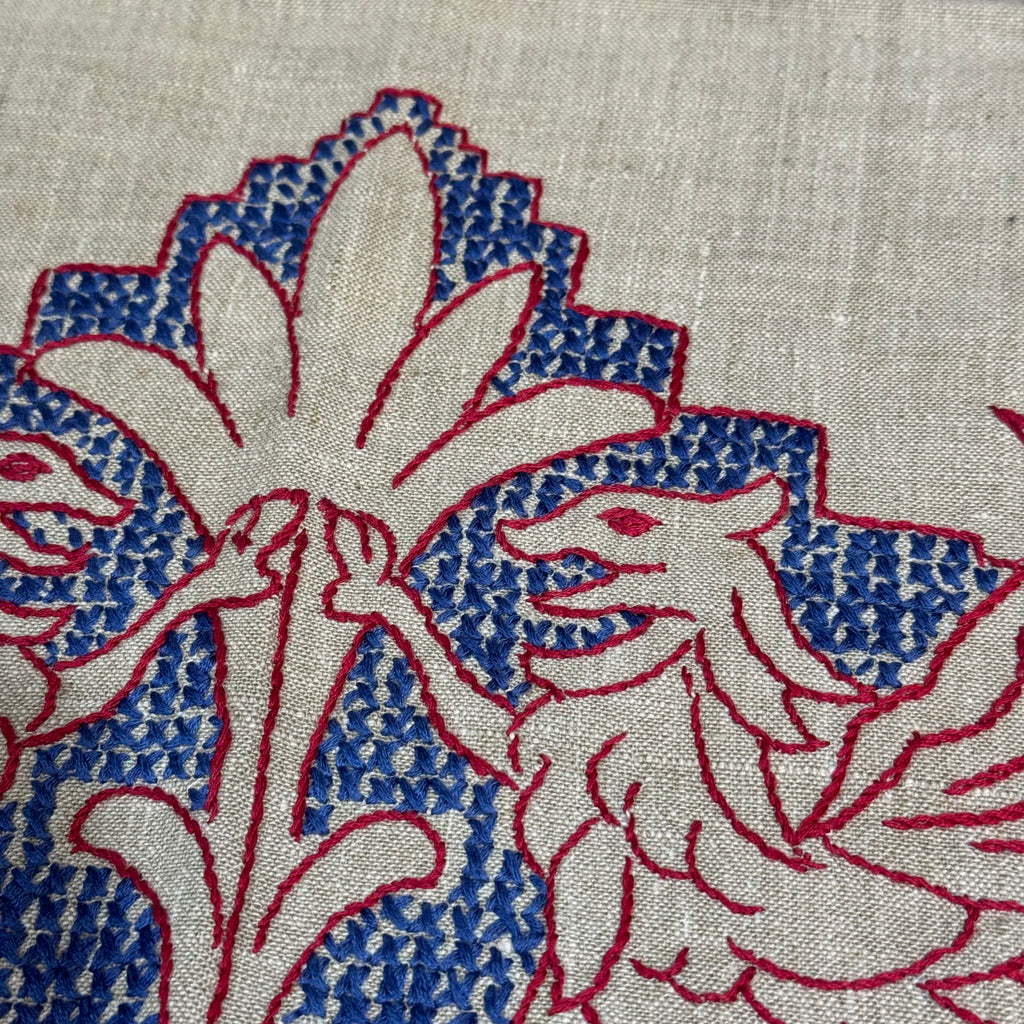 Vintage English Hand Embroidered Teal Towel