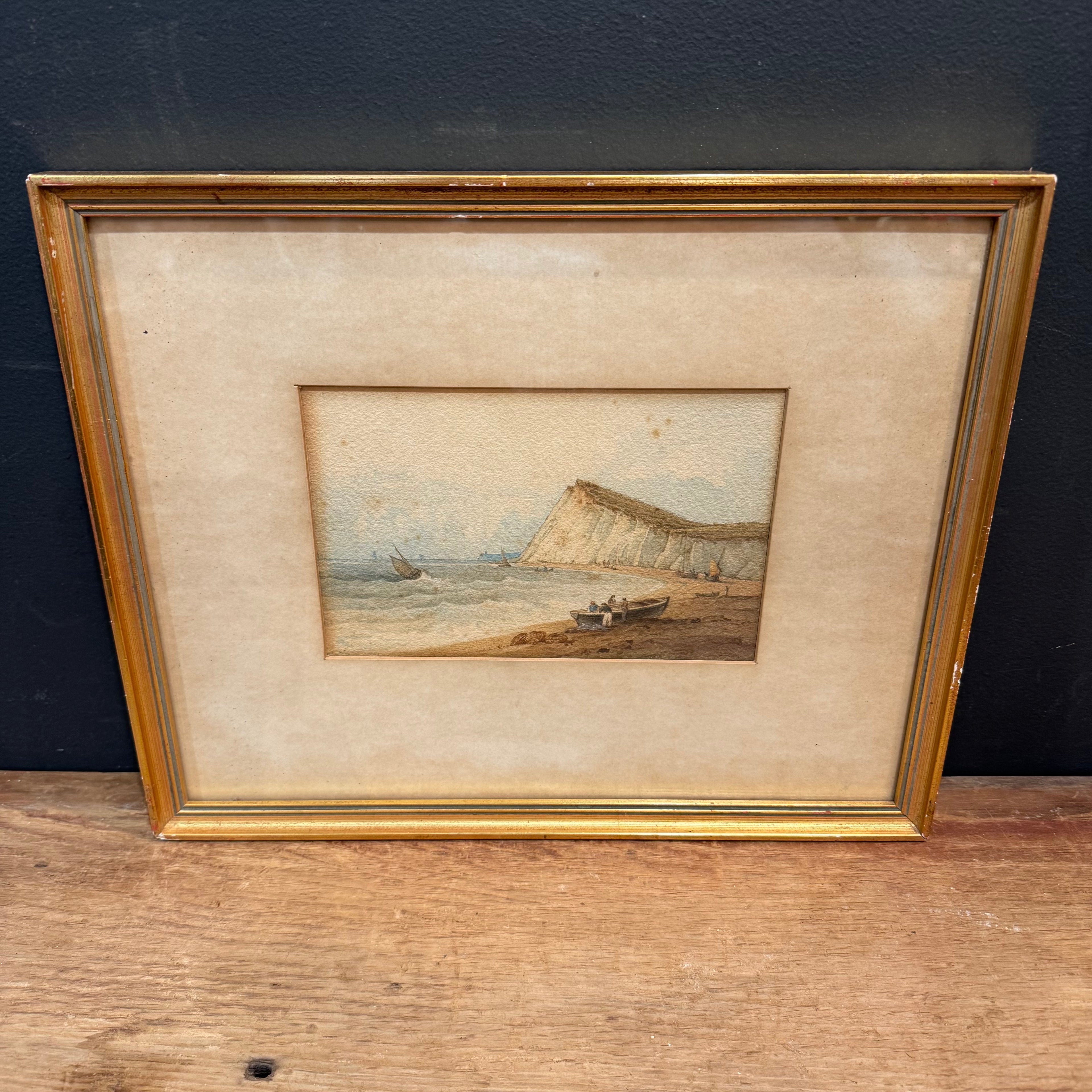 Vintage English Coastal Watercolor – White Cliffs Seascape