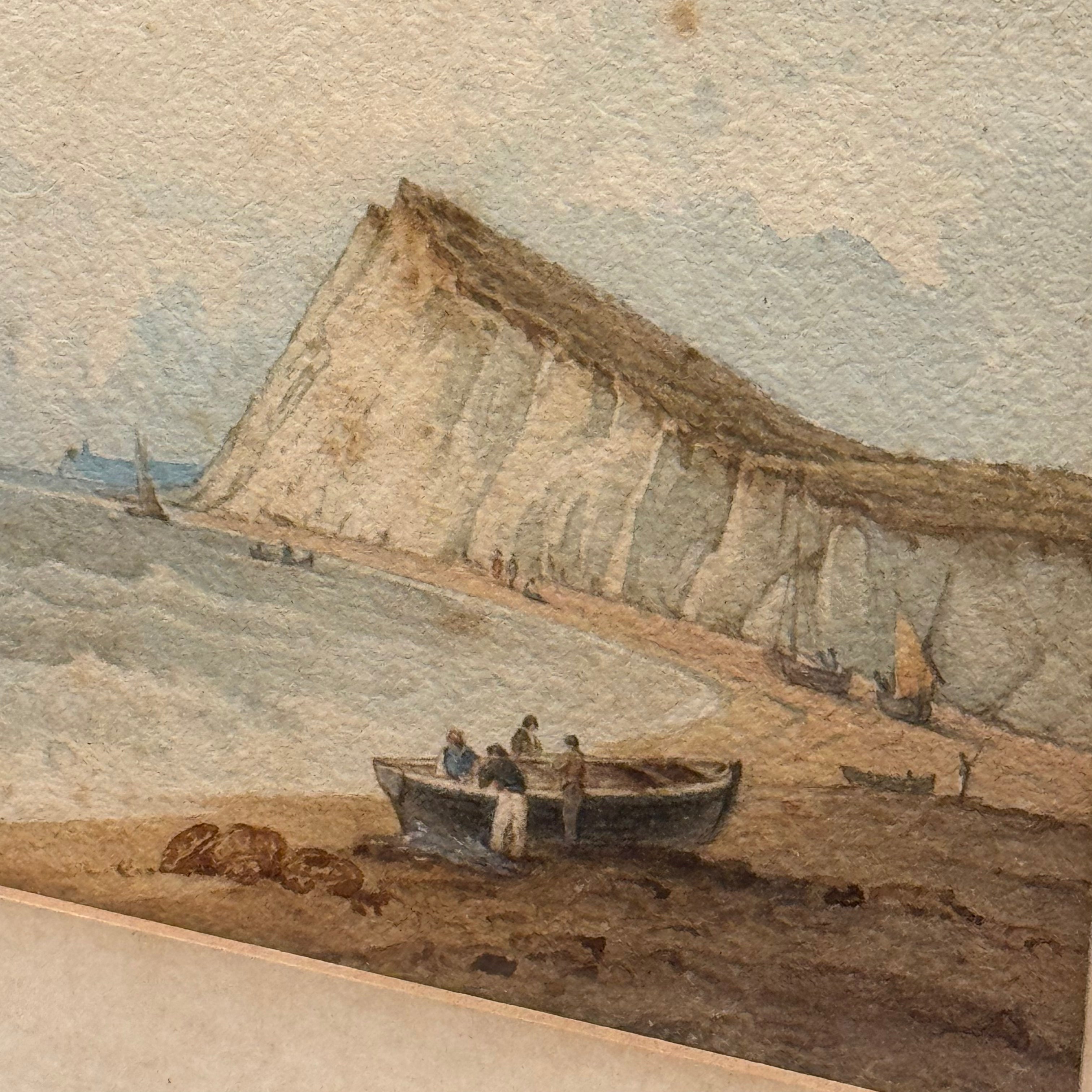 Vintage English Coastal Watercolor – White Cliffs Seascape