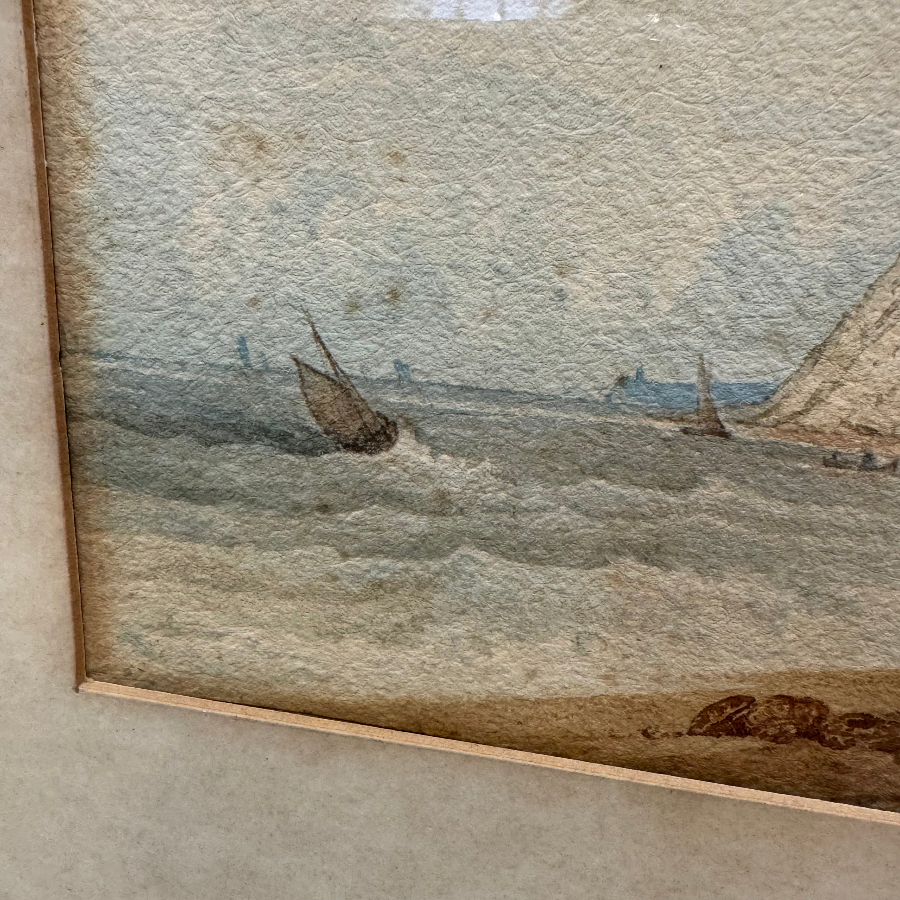 Vintage English Coastal Watercolor – White Cliffs Seascape