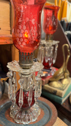 Antique Cranberry Glass Lamps Pr.