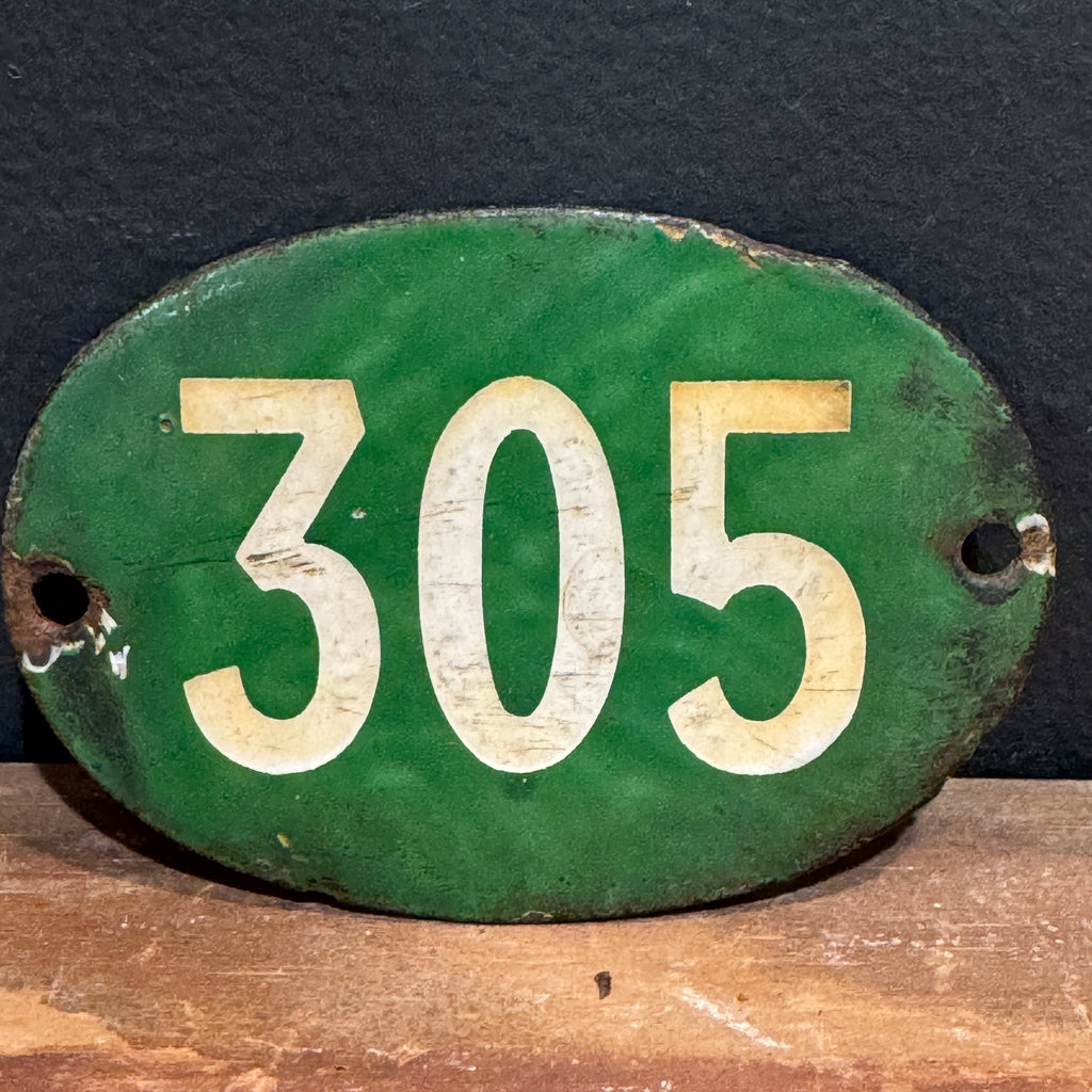 French Vintage Green Metal Number Tag