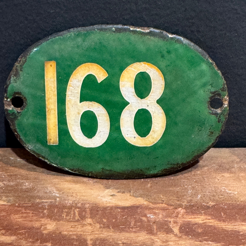 French Vintage Green Metal Number Tag