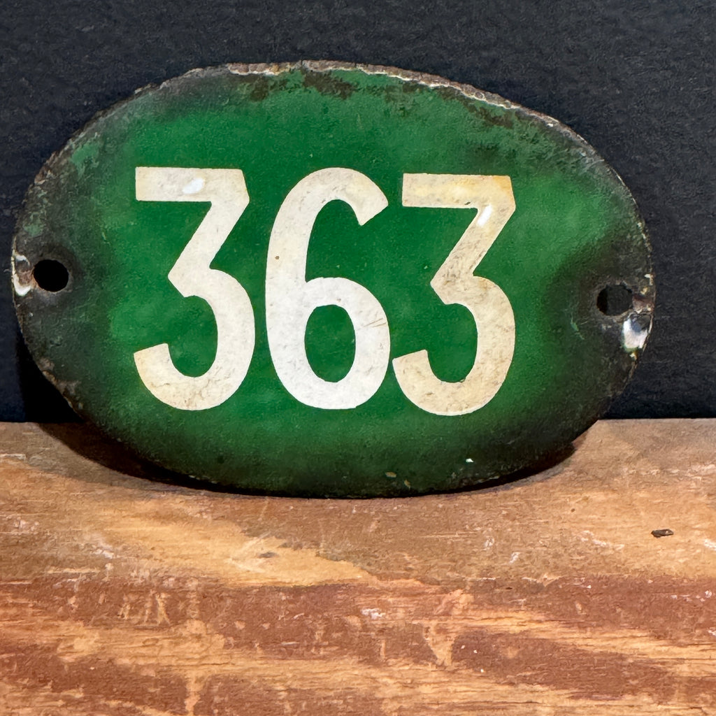 French Vintage Green Metal Number Tag