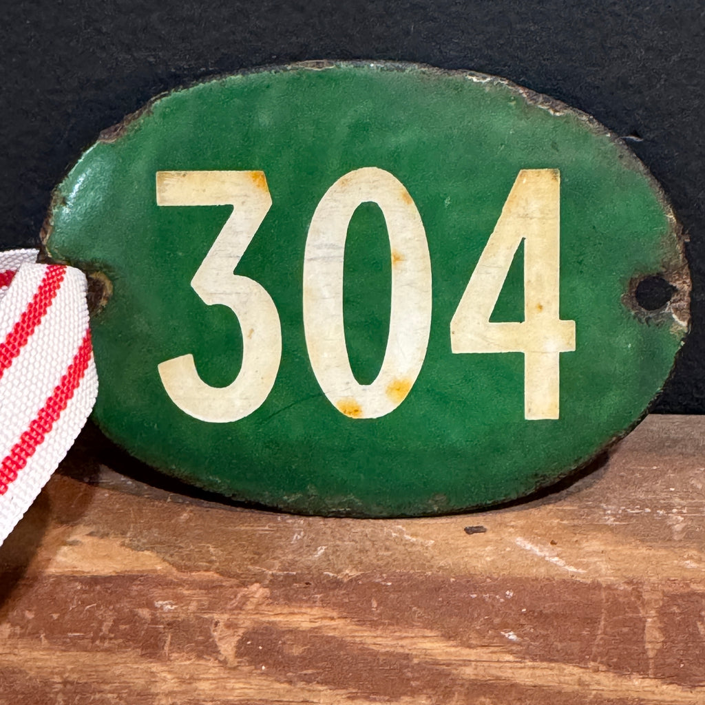 French Vintage Green Metal Number Tag