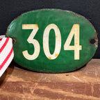 French Vintage Green Metal Number Tag