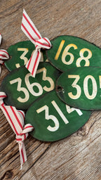 French Vintage Green Metal Number Tag