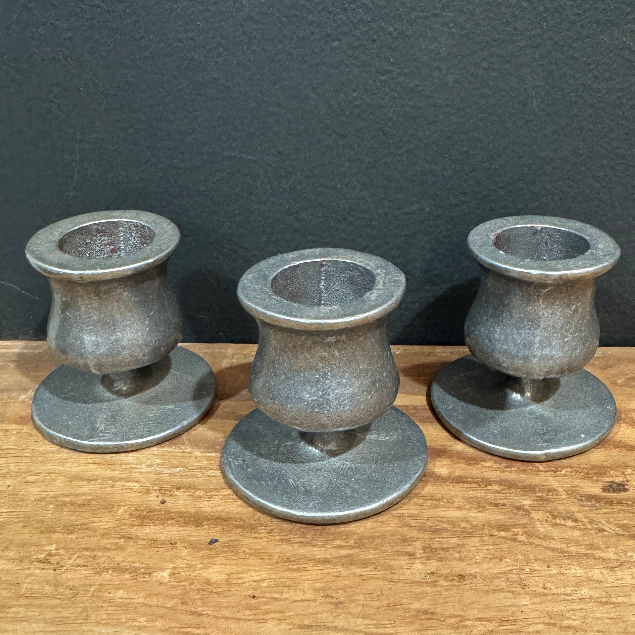 Vintage Pewter Candleholders – Set of Three