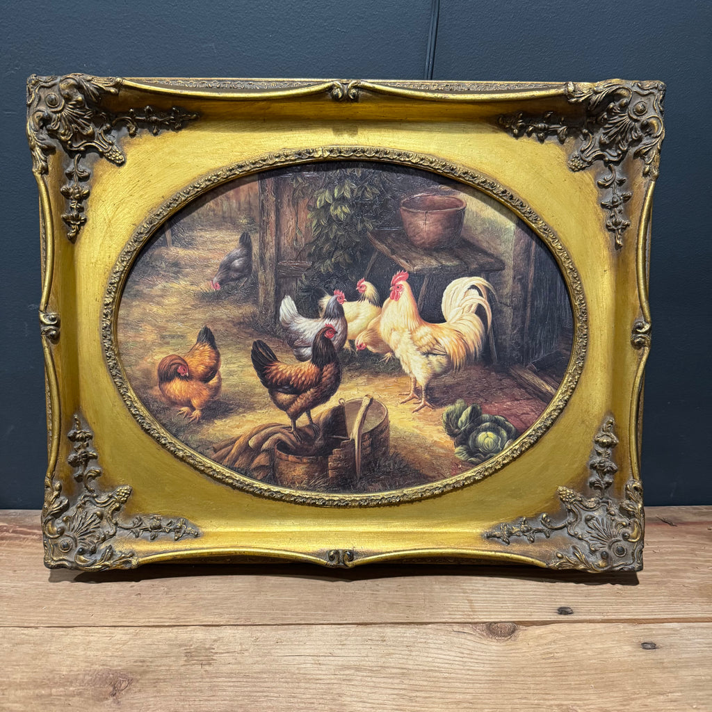 English Barnyard Scene Oil Painting