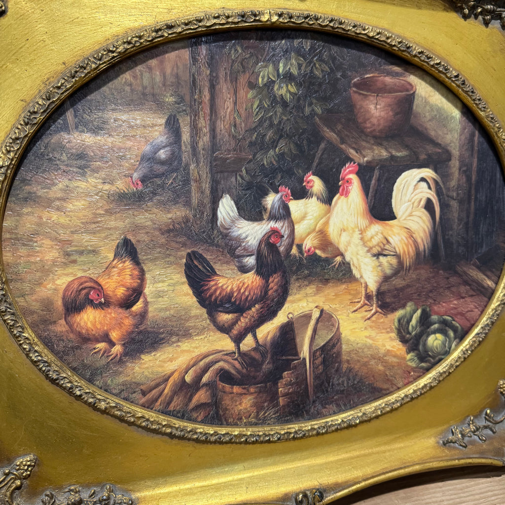 English Barnyard Scene Oil Painting