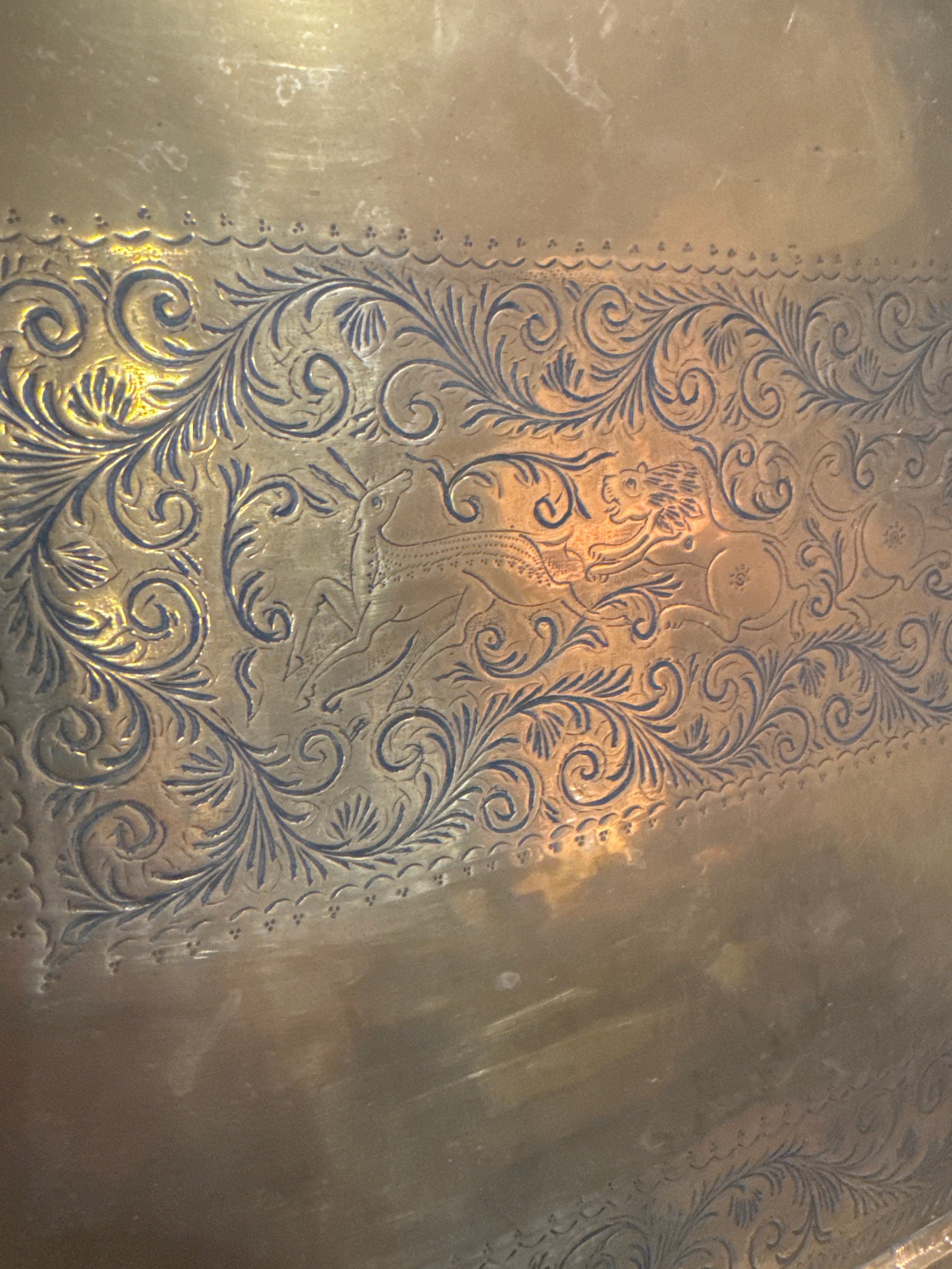 European Brass Gallery Tray with Sporting Scene