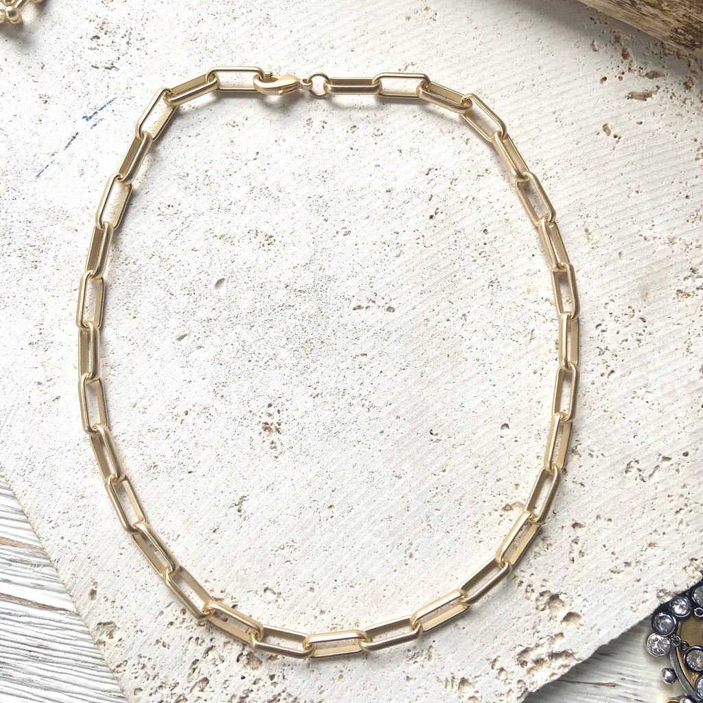 Matte Gold Paperclip Necklace