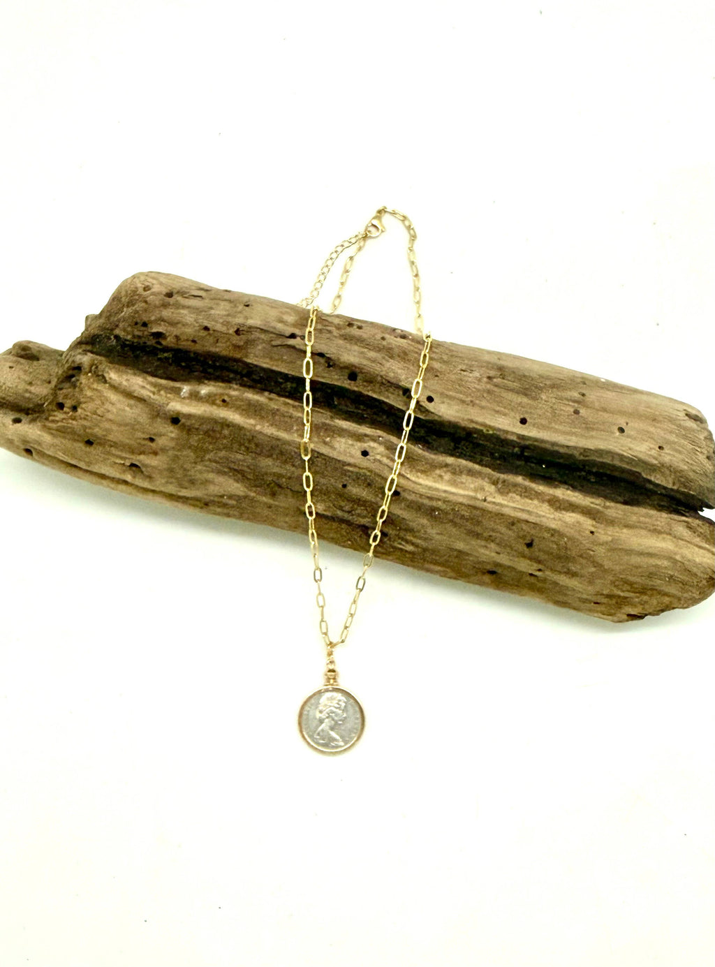Necklace Queen Elizabeth,Double Sided Bezel,Paper Clip Chain
