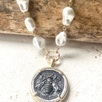 Bee Coin and Vintage Glass Pearl Necklace