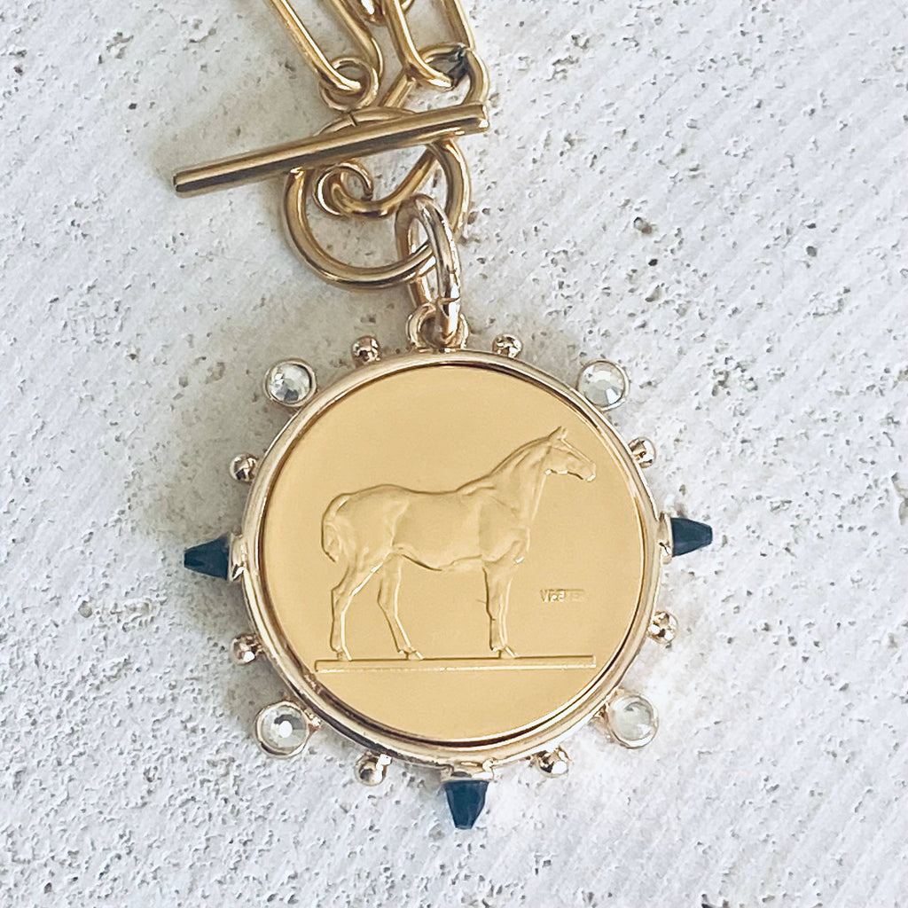 Gold Toggle Equestrian Horse Coin Necklace