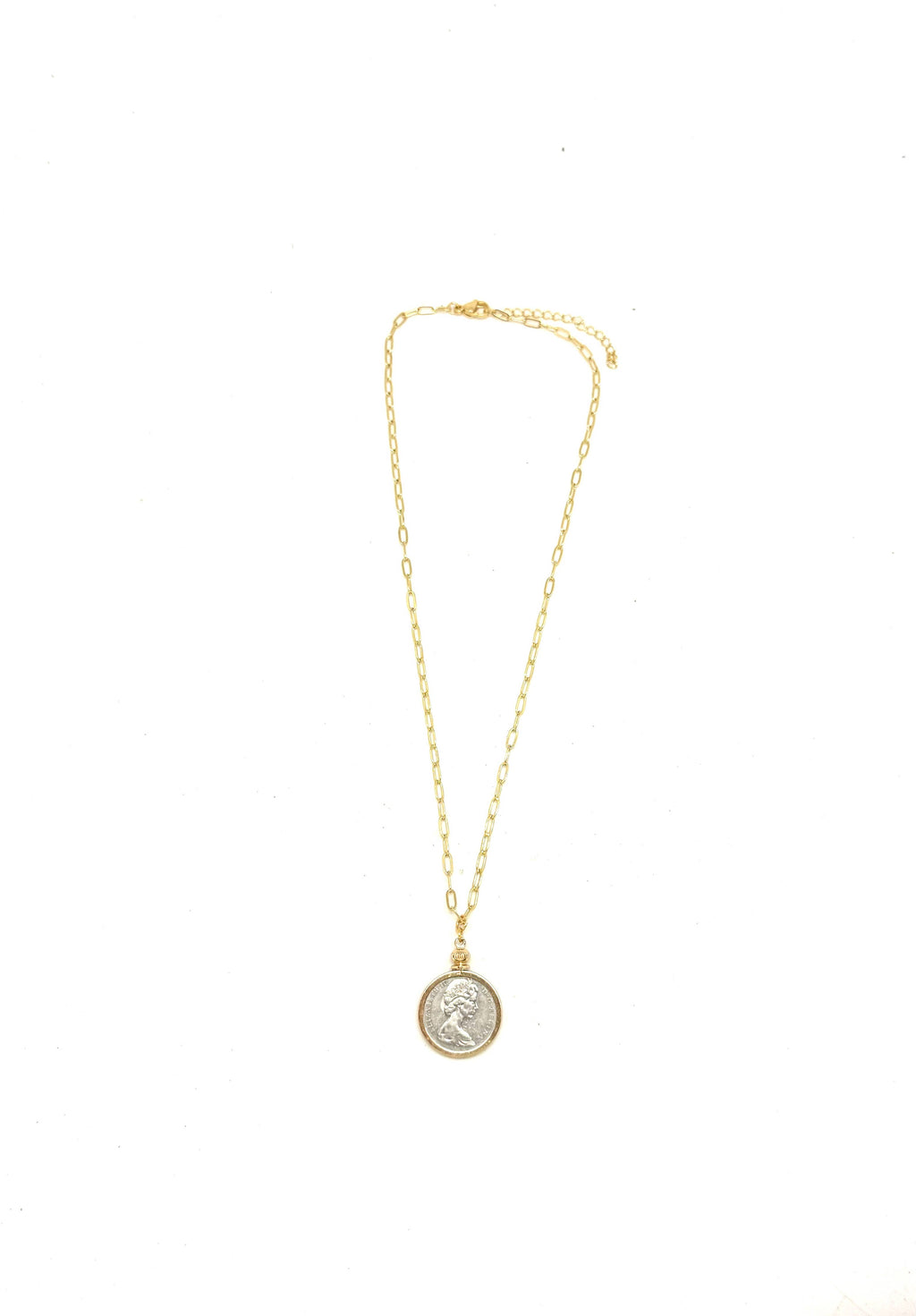 Necklace Queen Elizabeth,Double Sided Bezel,Paper Clip Chain
