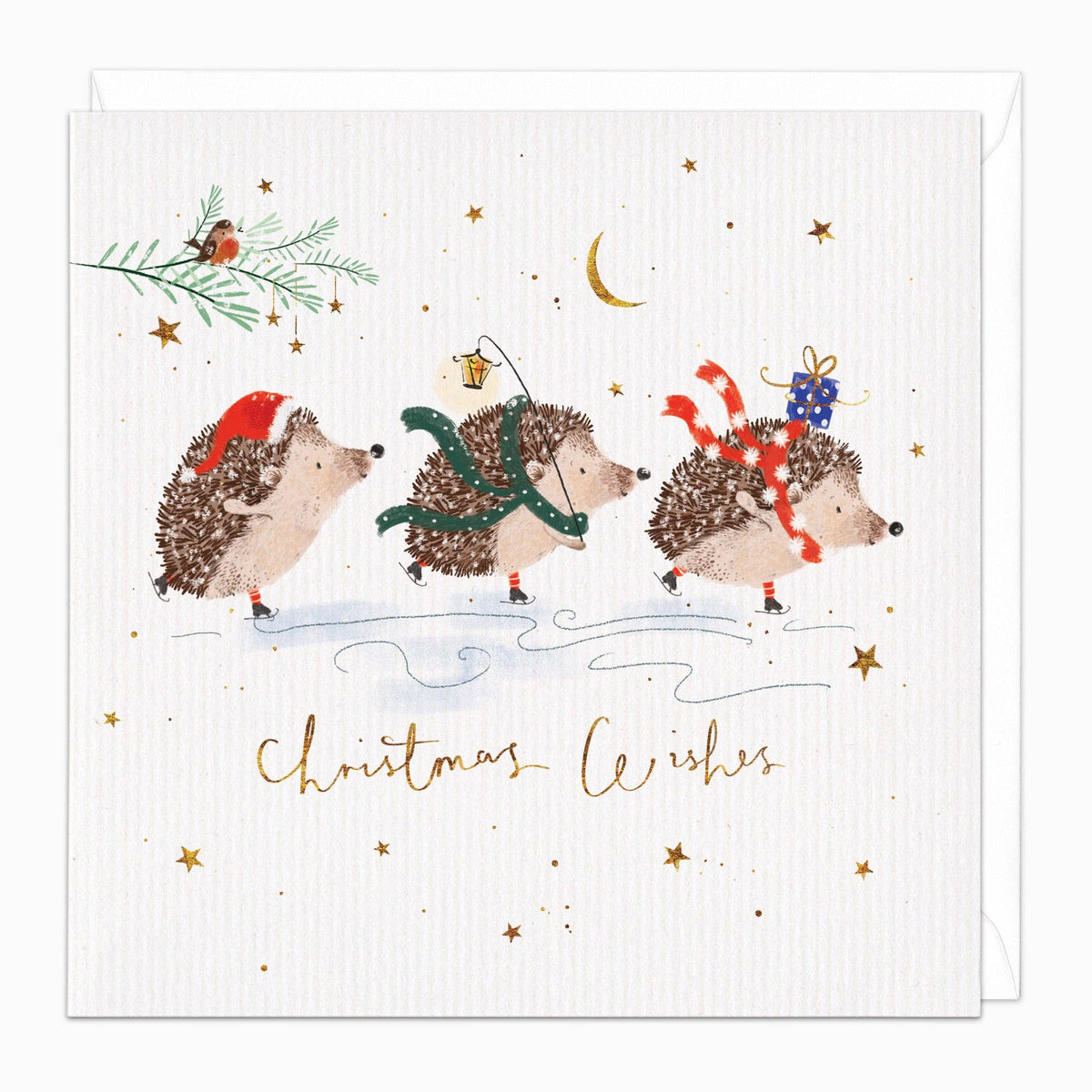 Hedgehogs on Ice Christmas Card