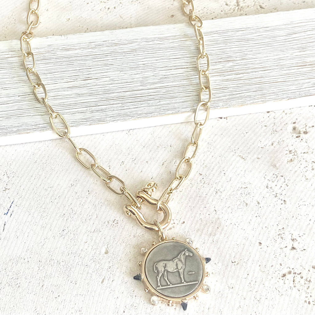 Equestrian Horse Coin Link Necklace