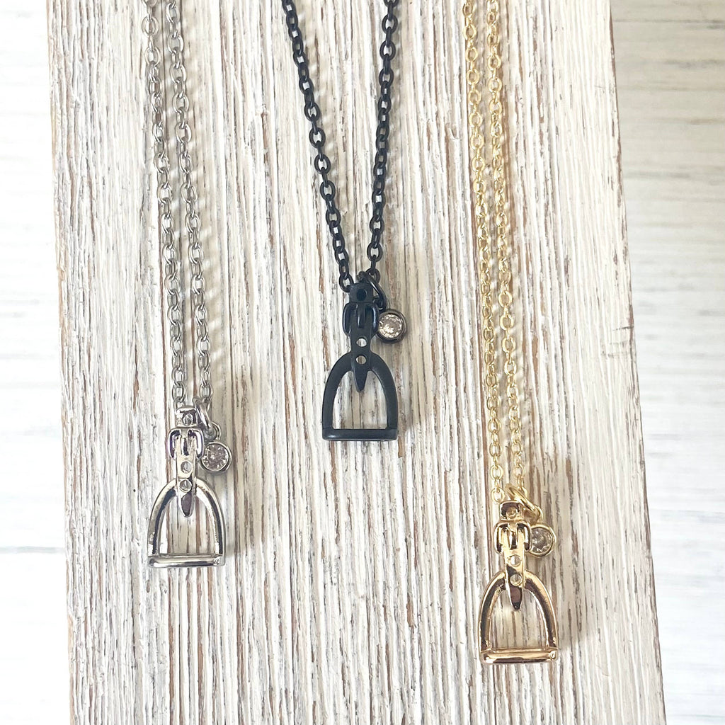 Horse jewelry stirrup necklace, equestrian, derby