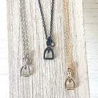 Horse jewelry stirrup necklace, equestrian, derby