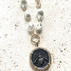 Bee Coin and Vintage Glass Pearl Necklace