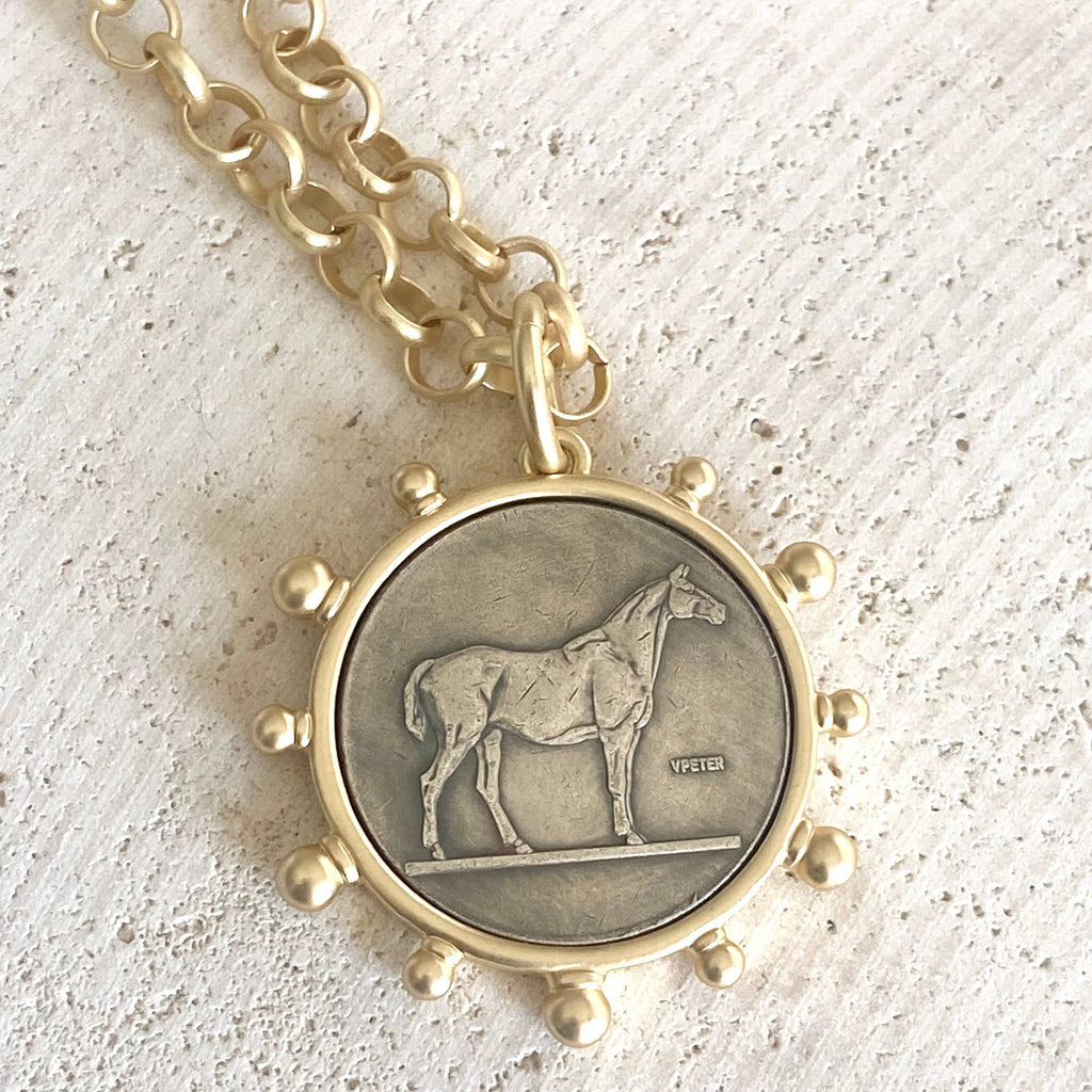 Matte Gold Horse Coin Necklace