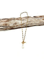 Necklace Baroque Pearl Pyrite Bead Chain 18”w/Gold Toggle 18”