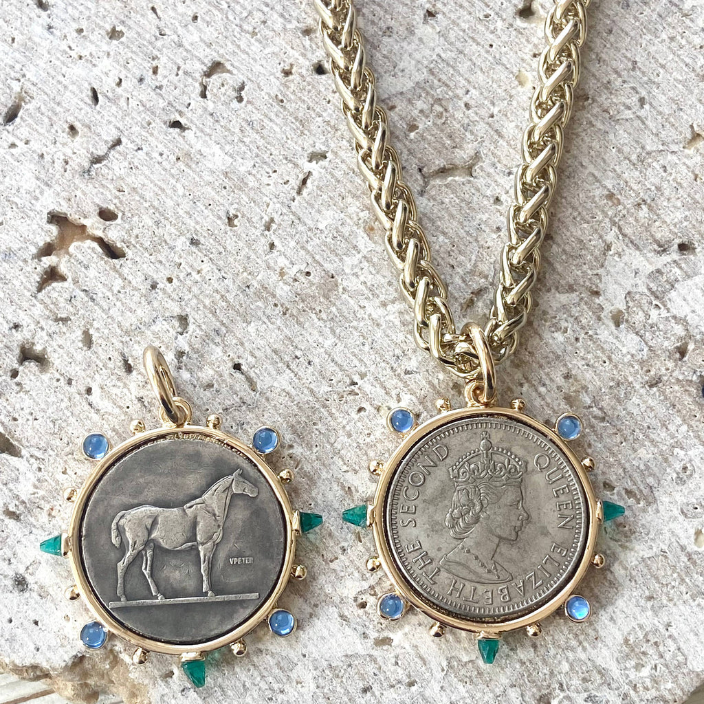 Queen Horse England Royal Family coin jewelry necklace