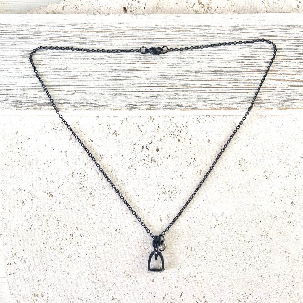 Horse jewelry stirrup necklace, equestrian, derby