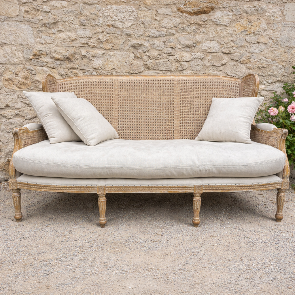 19th Century French Painted Caned High Wingback Sofa