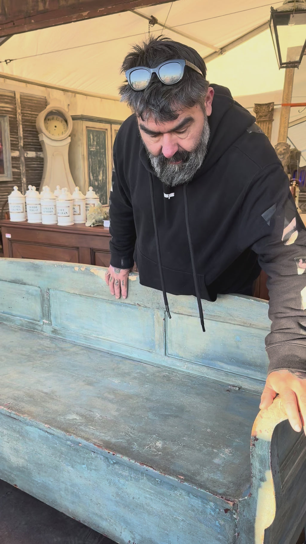 Swedish Blue Painted Slagbänk Bench /Bed