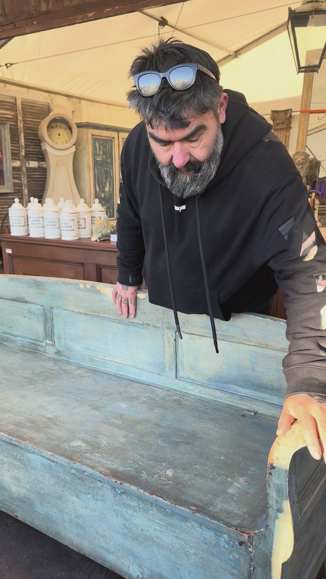 Swedish Blue Painted Slagbänk Bench /Bed