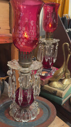 Antique Cranberry Glass Lamps Pr.